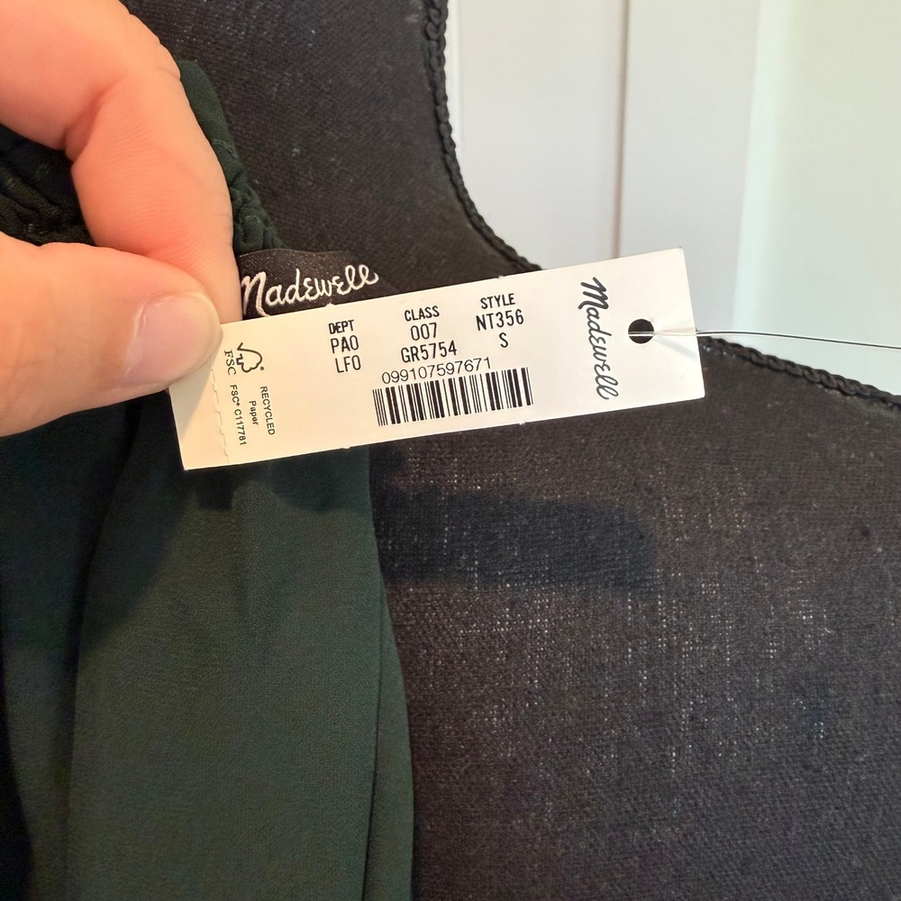 NWT Madewell Ruffle Neck Tie Front Top Dark Green NT356 Small - Picture 7 of 8